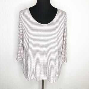 Eileen Fisher taupe and white striped linen knit top size Small